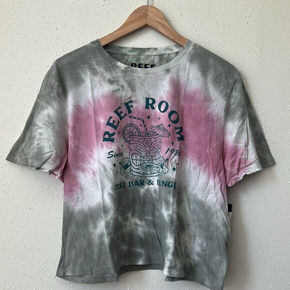 New Reef HURRICONE • CROPPED SS CREW Tie-Dye Cotton Tee Size L - Picture 1 of 7